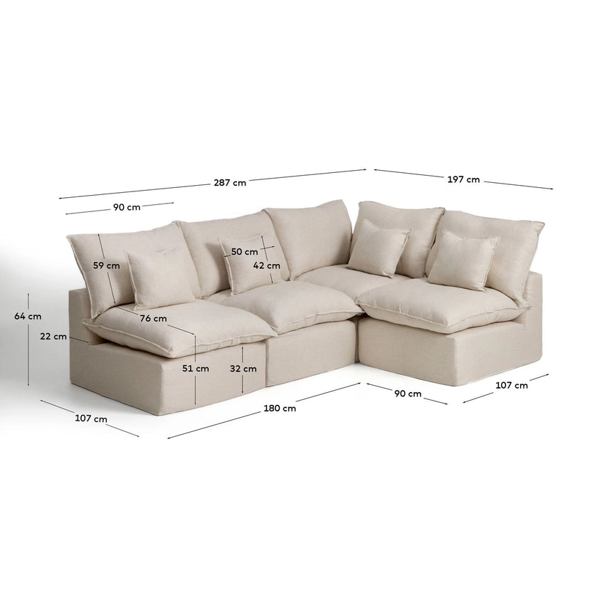 Modulares 4-Sitzer-Ecksofa Anarela mit abnehmbarem Bezug aus Leinen und Viskose, 287 x 197 cm / 197 x 287 cm, FSC Mix Credit von Kave Home – Bild 5