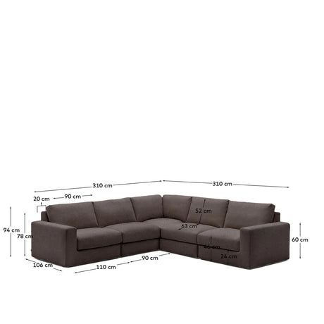 Modulares 5-Sitzer-Ecksofa Alea mit Bezug aus Chenille, 310 x 310 cm von Kave Home – Bild 3