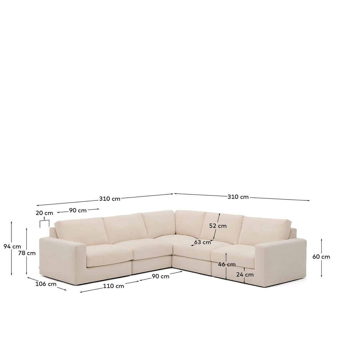 Modulares 5-Sitzer-Ecksofa Alea mit Bezug aus Chenille in Beige, 310 x 310 cm von Kave Home – Bild 3