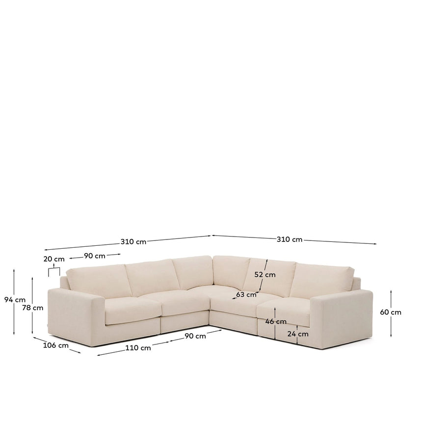 Modulares 5-Sitzer-Ecksofa Alea mit Bezug aus Chenille in Beige, 310 x 310 cm von Kave Home – Bild 3
