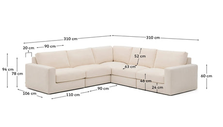 Modulares 5-Sitzer-Ecksofa Alea mit Bezug aus Chenille in Ecru, 310 x 310 cm von Kave Home – Produktbild 5