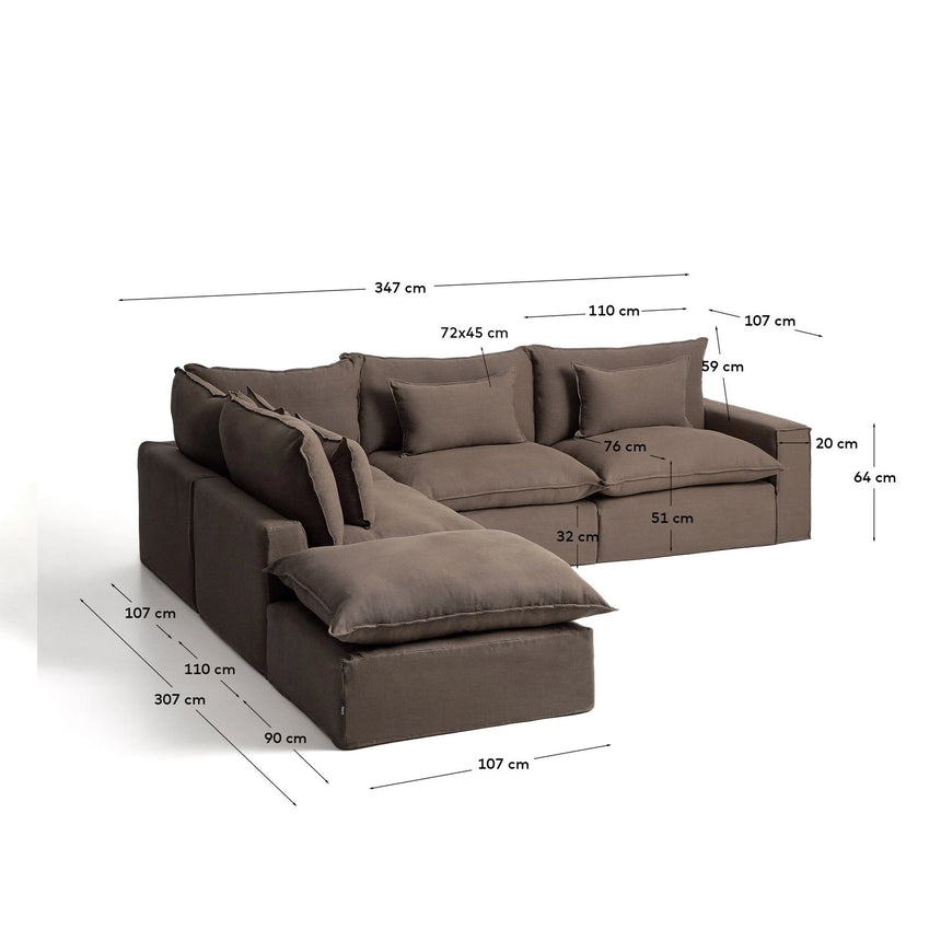 Modulares 6-Sitzer-Ecksofa Anarela mit abnehmbarem Bezug aus 100 % Leinen in Taupe, 307 x 347 cm, FSC Mix Credit von Kave Home – Bild 2