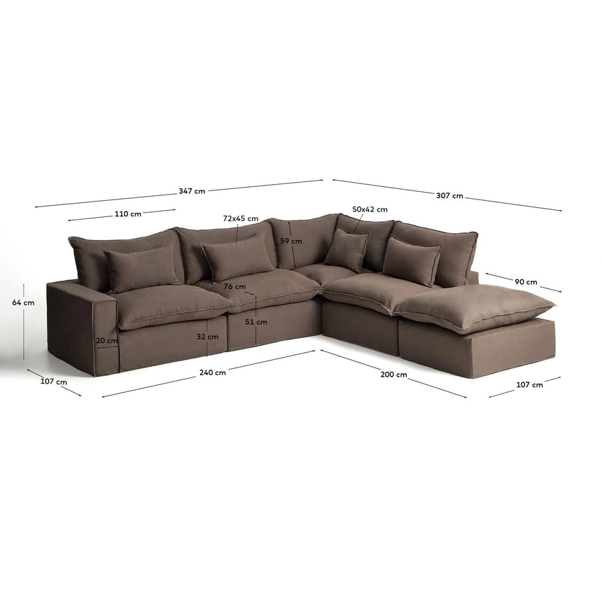 Modulares 6-Sitzer-Ecksofa Anarela mit abnehmbarem Bezug aus 100 % Leinen in Taupe, 347 x 307 cm, FSC Mix Credit von Kave Home – Bild 5