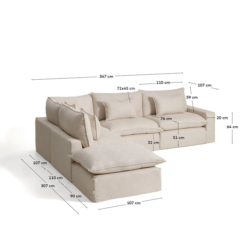 Modulares 6-Sitzer-Ecksofa Anarela mit abnehmbarem Bezug aus Leinen und Viskose in Beige, 307 x 347 cm, FSC Mix Credit von Kave Home – Bild 5