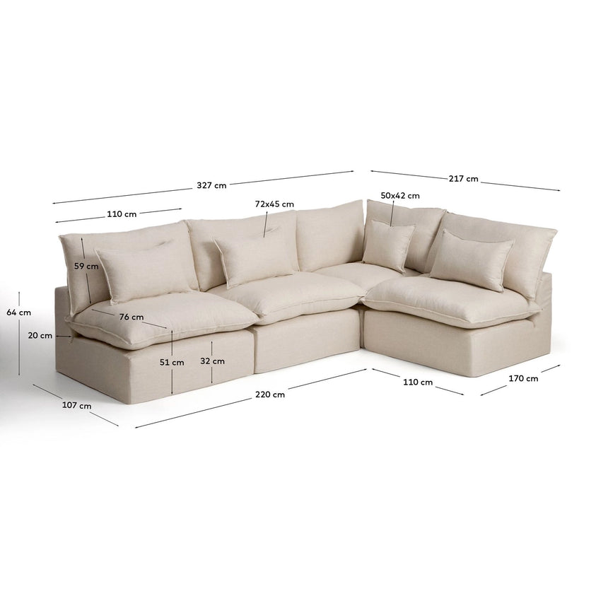 Modulares 6-Sitzer-Ecksofa Anarela mit abnehmbarem Bezug aus Leinen und Viskose in Beige, 327 x 217 cm / 217 x 327 cm, FSC Mix Credit von Kave Home – Bild 6