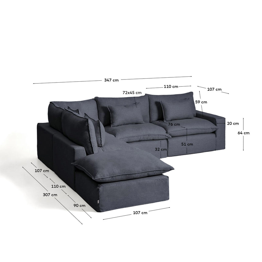 Modulares 6-Sitzer-Ecksofa Anarela mit abnehmbarem Bezug aus Leinen und Viskose in Dunkelgrau, 307 x 347 cm, FSC Mix Credit von Kave Home – Bild 3