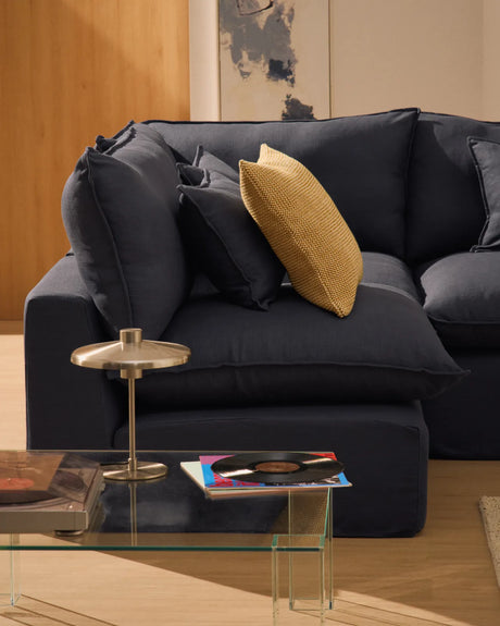 Modulares 6-Sitzer-Ecksofa Anarela mit abnehmbarem Bezug aus Leinen und Viskose in Dunkelgrau, 327 x 217 cm / 217 x 327 cm, FSC Mix Credit von Kave Home – Bild 2