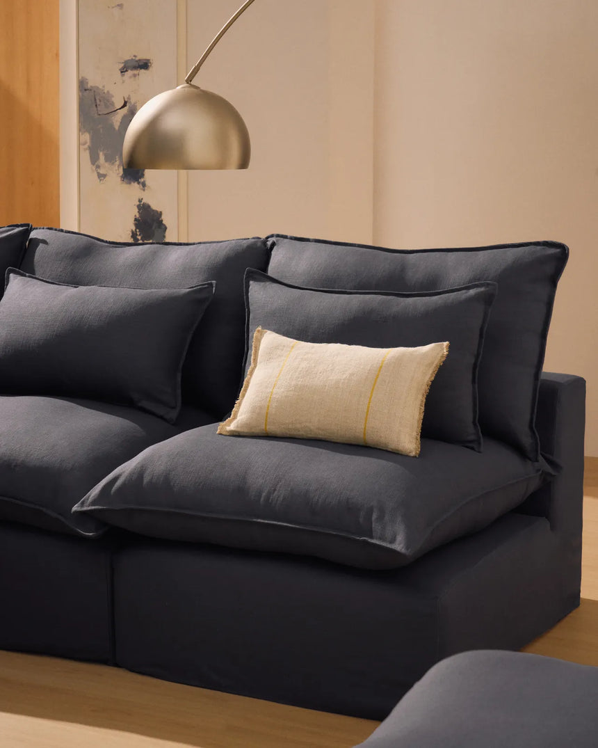 Modulares 6-Sitzer-Ecksofa Anarela mit abnehmbarem Bezug aus Leinen und Viskose in Dunkelgrau, 327 x 217 cm / 217 x 327 cm, FSC Mix Credit von Kave Home – Bild 3