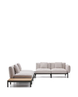 Modulares Outdoor-Ecksofa Sorells mit 4 Sitzplätzen mit beigefarbener Polsterung und grauem Aluminium, mit Tisch aus Teakholz, 353 x 316,5 cm, FSC 100 % von Kave Home – Produktbild 11