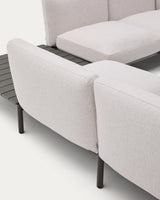 Modulares Outdoor-Ecksofa Sorells mit 4 Sitzplätzen mit beigefarbener Polsterung und grauem Aluminium, mit Tisch aus Teakholz, 353 x 316,5 cm, FSC 100 % von Kave Home – Produktbild 3