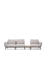Modulares Outdoor-Sofa Sorells mit 3 Sitzplätzen mit beigefarbener Polsterung und grauem Aluminium, mit Tisch aus Teakholz, 341 x 113 cm, FSC 100 % von Kave Home – Produktbild 8