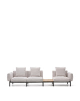 Modulares Outdoor-Sofa Sorells mit 3 Sitzplätzen mit beigefarbener Polsterung und grauem Aluminium, mit Tisch aus Teakholz, 341 x 113 cm, FSC 100 % von Kave Home – Produktbild 9