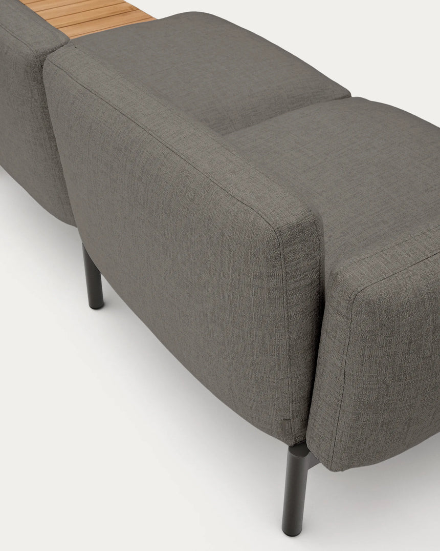Modulares Outdoor-Sofa Sorells mit 3 Sitzplätzen mit grauer Polsterung und grauem Aluminium, mit Tisch aus Teakholz, 341 x 113 cm, FSC 100 % von Kave Home – Produktbild 1