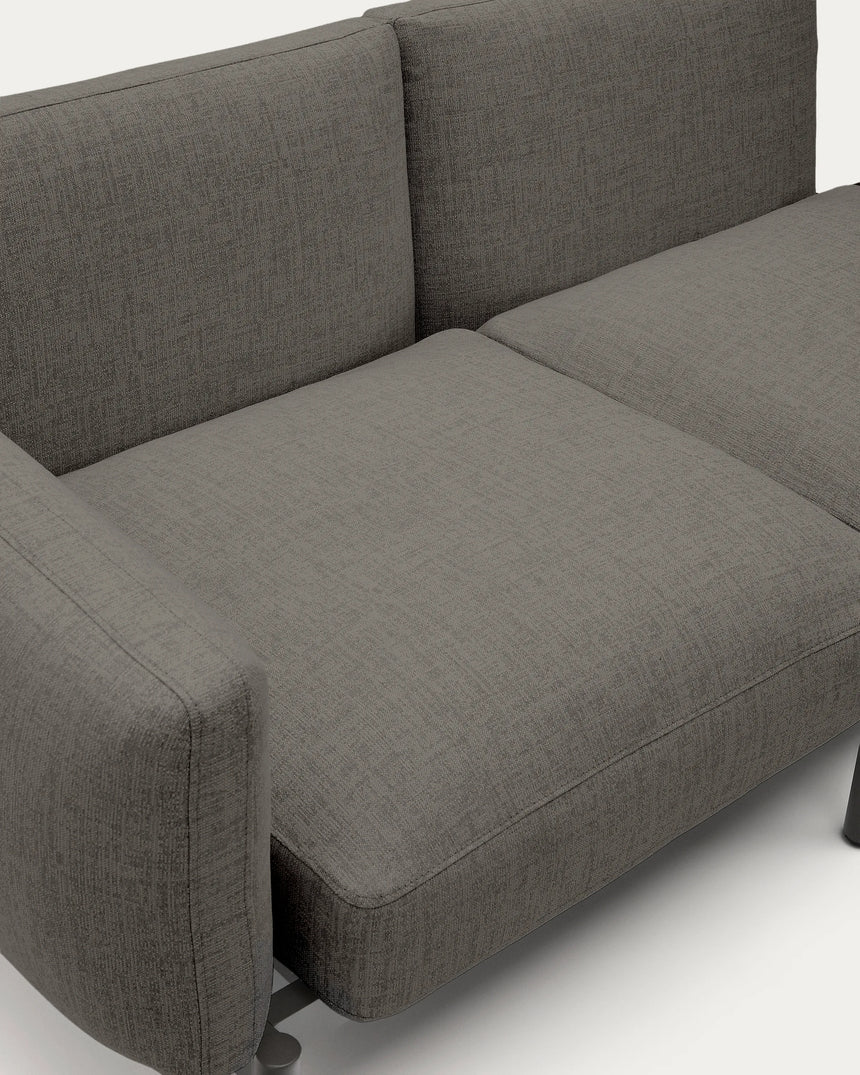 Modulares Outdoor-Sofa Sorells mit 3 Sitzplätzen mit grauer Polsterung und grauem Aluminium, mit Tisch aus Teakholz, 341 x 113 cm, FSC 100 % von Kave Home – Produktbild 2