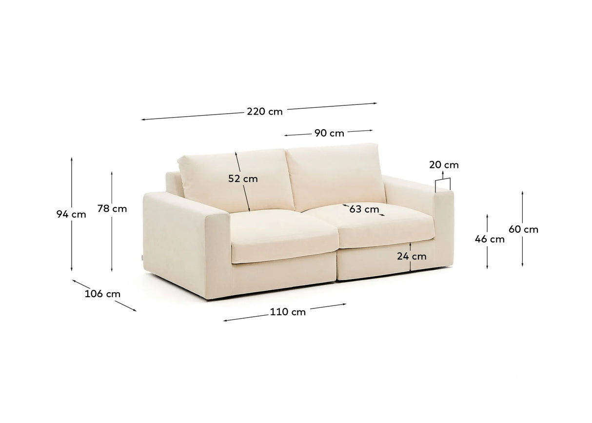 Modulares Sofa Alea für 3 Personen mit abnehmbarem Bezug aus Chenille in Ecru, 220 cm von Kave Home – Produktbild 4