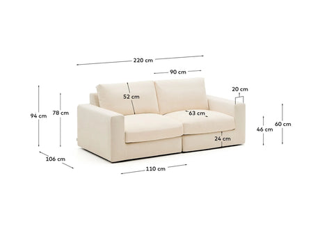 Modulares Sofa Alea für 3 Personen mit abnehmbarem Bezug aus Chenille in Ecru, 220 cm von Kave Home – Produktbild 4