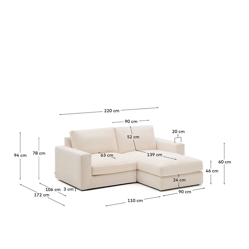 Modulares Sofa Alea für 3 Personen mit abnehmbarem Bezug aus Chenille mit Chaiselongue rechts in Beige, 220 cm von Kave Home – Bild 3