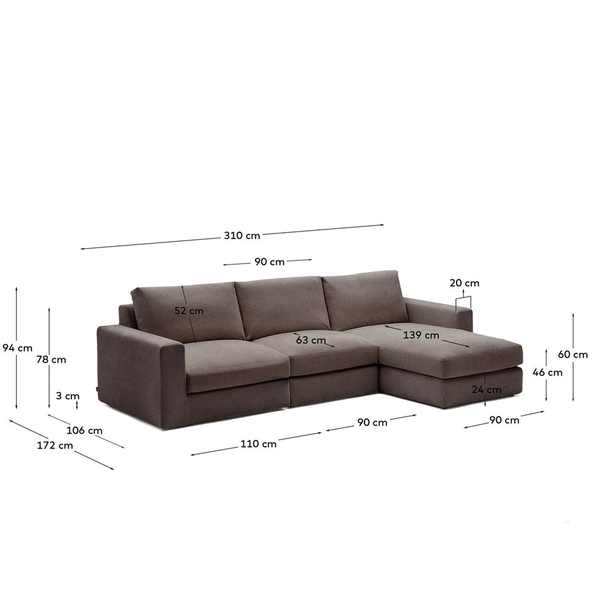 Modulares Sofa Alea für 4 Personen mit abnehmbarem Bezug aus Chenille mit Chaiselongue rechts, 310 cm von Kave Home – Bild 3