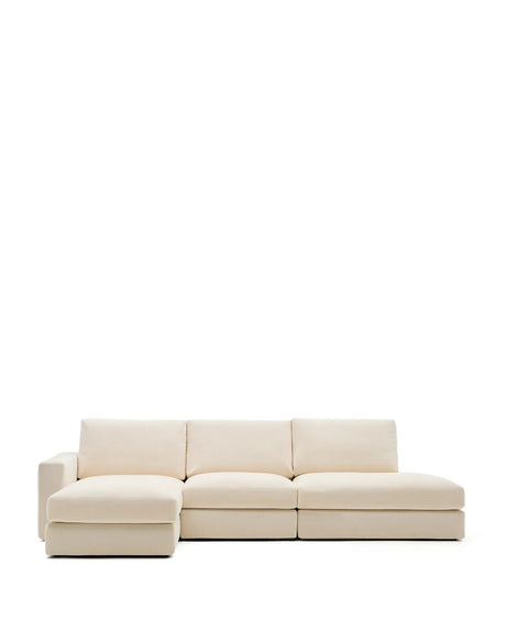 Modulares Sofa Alea für 5 Personen mit abnehmbarem Bezug aus Chenille mit Chaiselongue links in Ecru, 340 cm von Kave Home – Produktbild 1