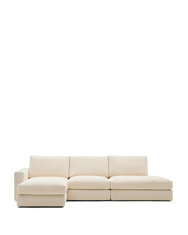 Modulares Sofa Alea für 5 Personen mit abnehmbarem Bezug aus Chenille mit Chaiselongue links in Ecru, 340 cm von Kave Home – Produktbild 1