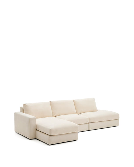 Modulares Sofa Alea für 5 Personen mit abnehmbarem Bezug aus Chenille mit Chaiselongue links in Ecru, 340 cm von Kave Home – Produktbild 6