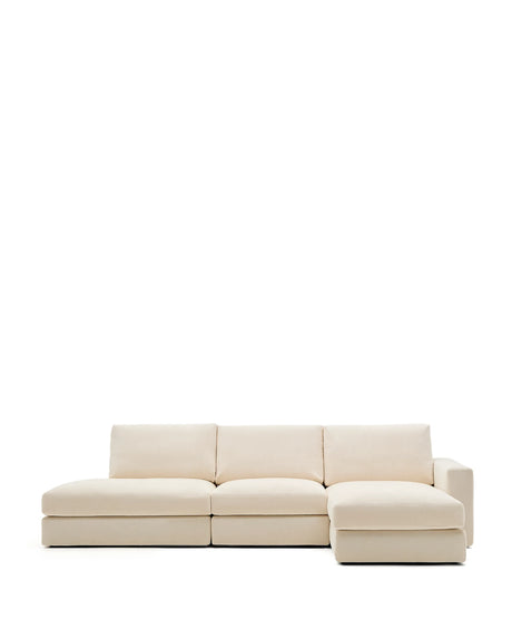 Modulares Sofa Alea für 5 Personen mit abnehmbarem Bezug aus Chenille mit Chaiselongue rechts in Ecru, 340 cm von Kave Home – Produktbild 1