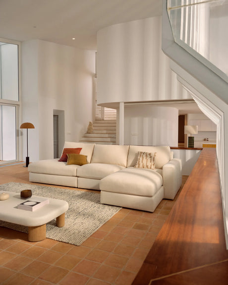 Modulares Sofa Alea für 5 Personen mit abnehmbarem Bezug aus Chenille mit Chaiselongue rechts in Ecru, 340 cm von Kave Home – Produktbild 2