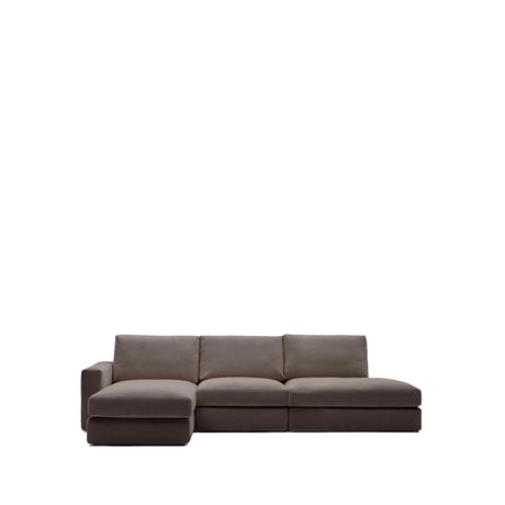 Modulares Sofa Alea für 5 Personen mit abnehmbarem Bezug aus dunkelbrauner Chenille und Chaiselongue links, 340 cm von Kave Home – Produktbild 1