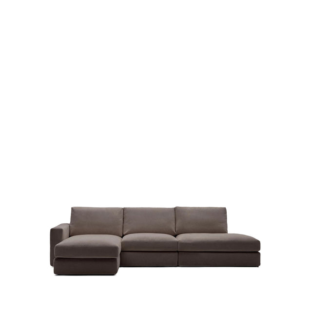 Modulares Sofa Alea für 5 Personen mit abnehmbarem Bezug aus dunkelbrauner Chenille und Chaiselongue links, 340 cm von Kave Home – Produktbild 1