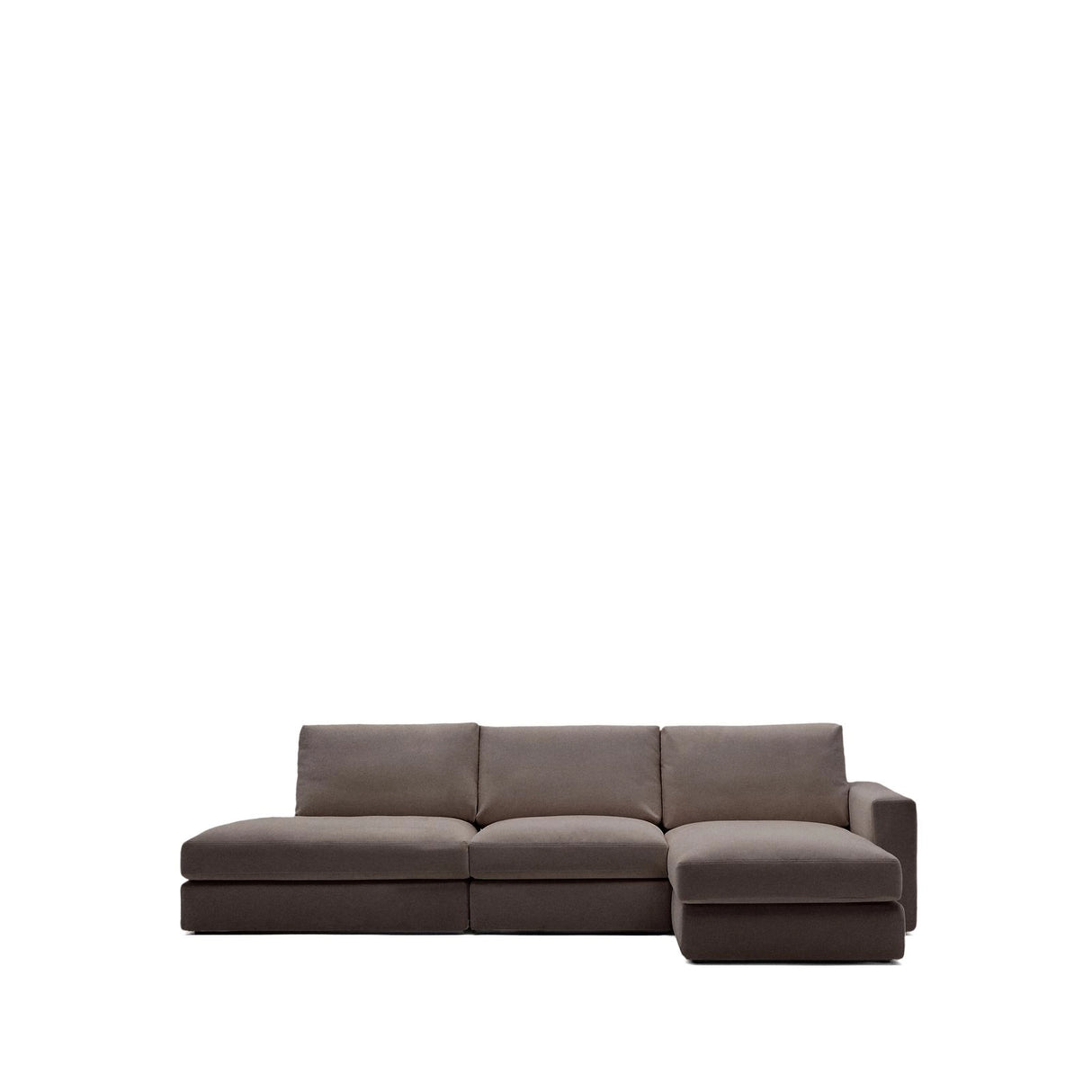 Modulares Sofa Alea für 5 Personen mit abnehmbarem Bezug aus dunkelbrauner Chenille und Chaiselongue rechts, 340 cm von Kave Home – Produktbild 1