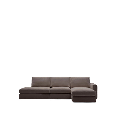 Modulares Sofa Alea für 5 Personen mit abnehmbarem Bezug aus dunkelbrauner Chenille und Chaiselongue rechts, 340 cm von Kave Home – Produktbild 1