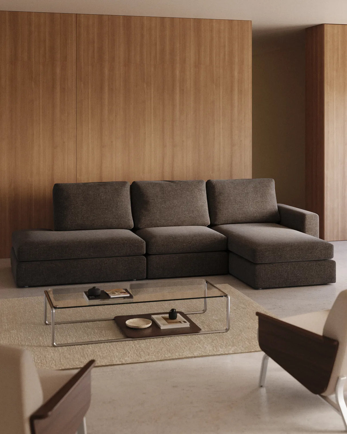 Modulares Sofa Alea für 5 Personen mit abnehmbarem Bezug aus dunkelbrauner Chenille und Chaiselongue rechts, 340 cm von Kave Home – Produktbild 2