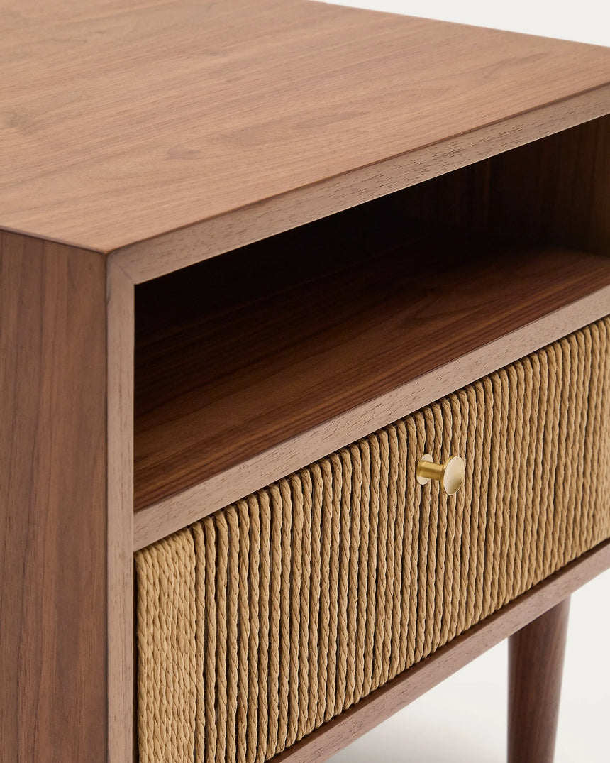 Nachttisch Elan aus Furnier und massivem Walnussholz mit Seil 51 x 45 cm FSC Mix Credit von Kave Home – Produktbild 2