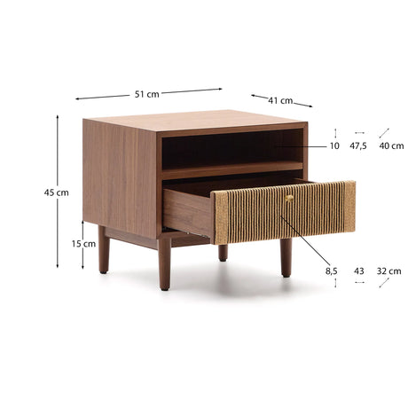 Nachttisch Elan aus Furnier und massivem Walnussholz mit Seil 51 x 45 cm FSC Mix Credit von Kave Home – Produktbild 4