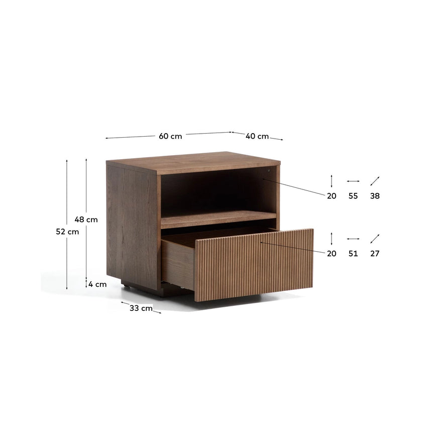 Nachttisch Helvine 1 Schublade aus Eichenfurnier mit Nussbaum-Finish 60 x 52 cm FSC 100% von Kave Home – Bild 3