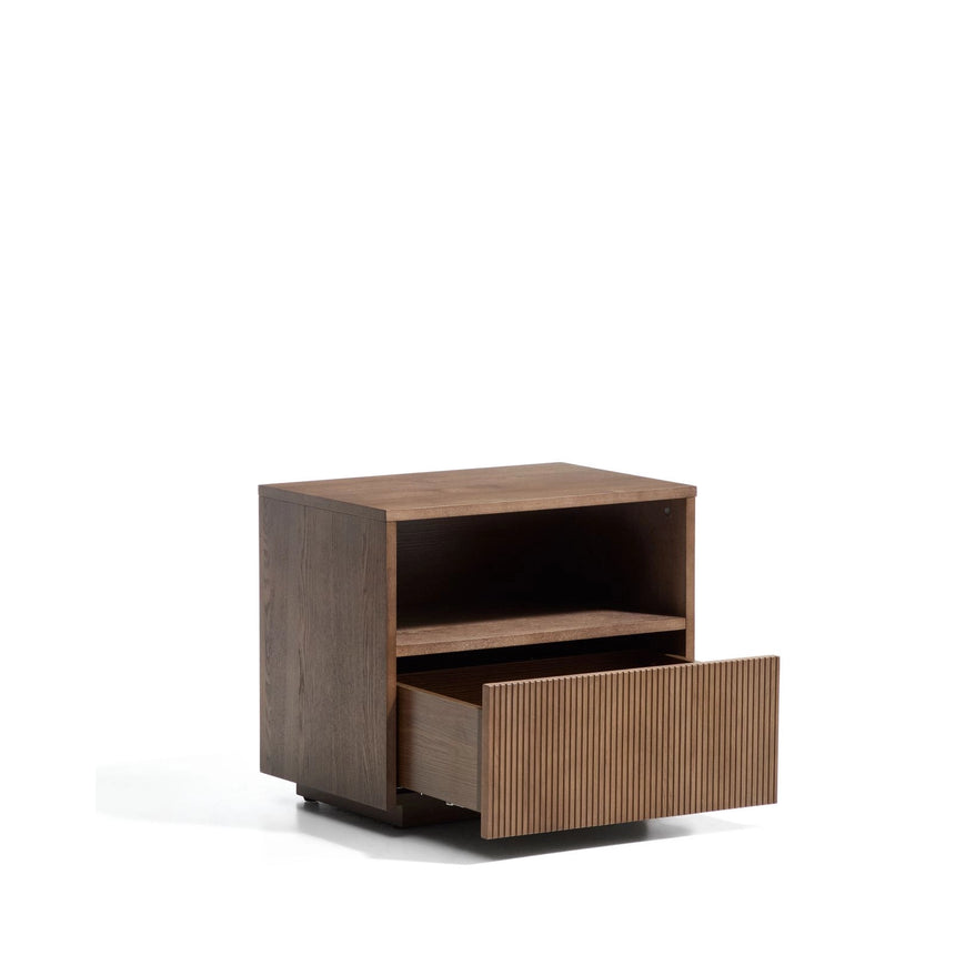 Nachttisch Helvine 1 Schublade aus Eichenfurnier mit Nussbaum-Finish 60 x 52 cm FSC 100% von Kave Home – Bild 5