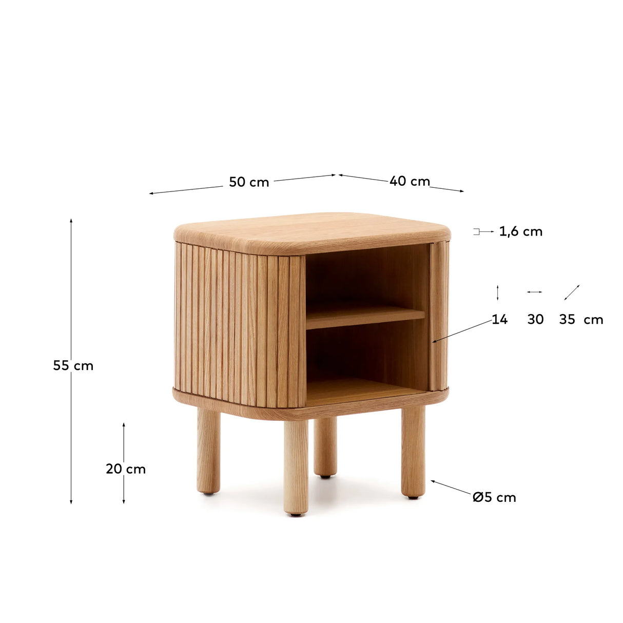 Nachttisch Mailen aus Eschenfurnier mit natürlichem Finish 50 x 55 cm von Kave Home – Produktbild 4