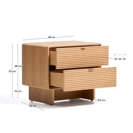Nachttisch Norlen mit 2 Schubladen in Eichenfurnier mit naturfarbenem Finish FSC Mix Credit 60 x 52 cm von Kave Home – Bild 3