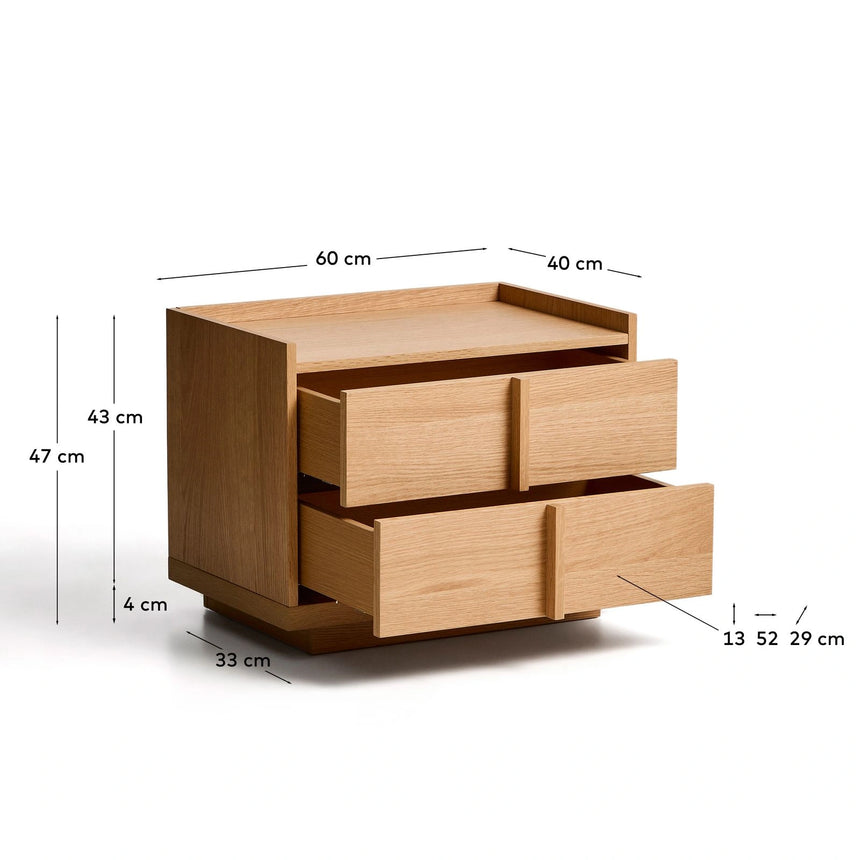 Nachttisch Onix 2 Schubladen aus Eichenfurnier Naturton-Finish 60 x 47 cm FSC Mix Credit von Kave Home – Bild 5