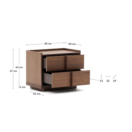 Nachttisch Onix 2 Schubladen aus Walnussfurnier dunkles Finish 60 x 47 cm FSC Mix Credit von Kave Home – Produktbild 3