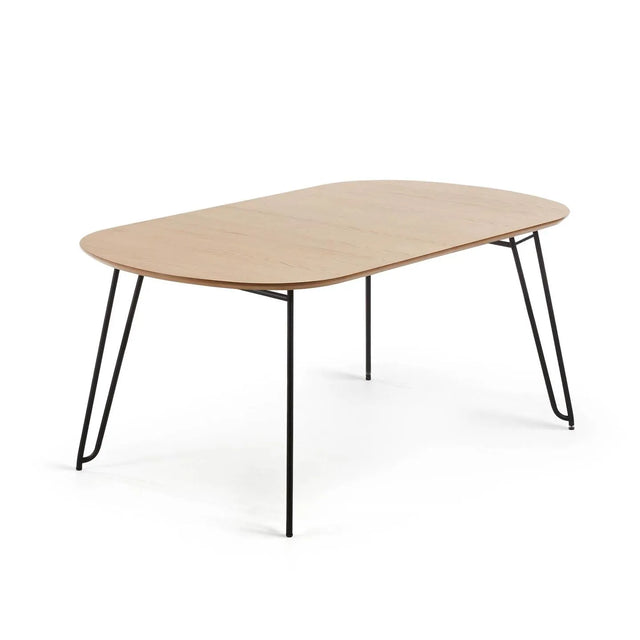 Novac ausziehbarer Tisch 140 (220) x 90 cm mit Eichenfurnier und schwarzen Stahlbeinen von Kave Home – Produktbild 6