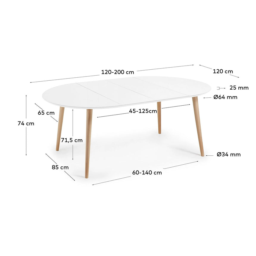 Oqui runder Ausziehtisch MDF weiß lackiert und Beine aus massiver Buche 120(200)x120 cm von Kave Home – Bild 4