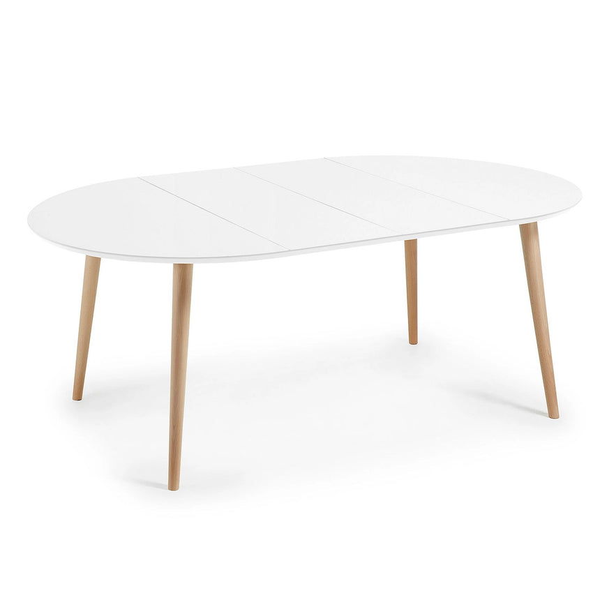 Oqui runder Ausziehtisch MDF weiß lackiert und Beine aus massiver Buche 120(200)x120 cm von Kave Home – Bild 6