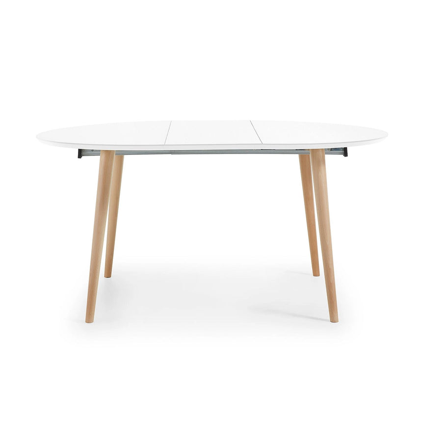 Oqui runder Ausziehtisch MDF weiß lackiert und Beine aus massiver Buche 120(200)x120 cm von Kave Home – Bild 7