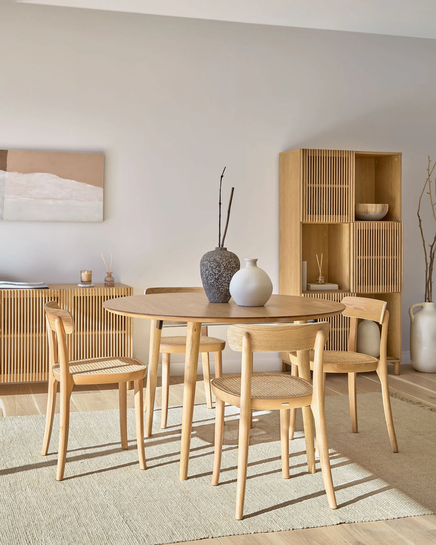 Oqui runder Ausziehtisch in Eichenfurnier und Beine aus Massivholz Ø 120 (200) x 120 cm von Kave Home – Produktbild 7