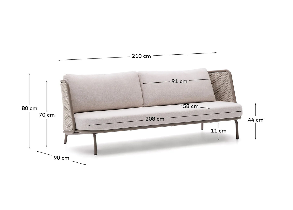 Outdoor-3-Sitzer-Sofa Sedalis aus Aluminium und taupefarbenem Seil 210 cm von Kave Home – Produktbild 6