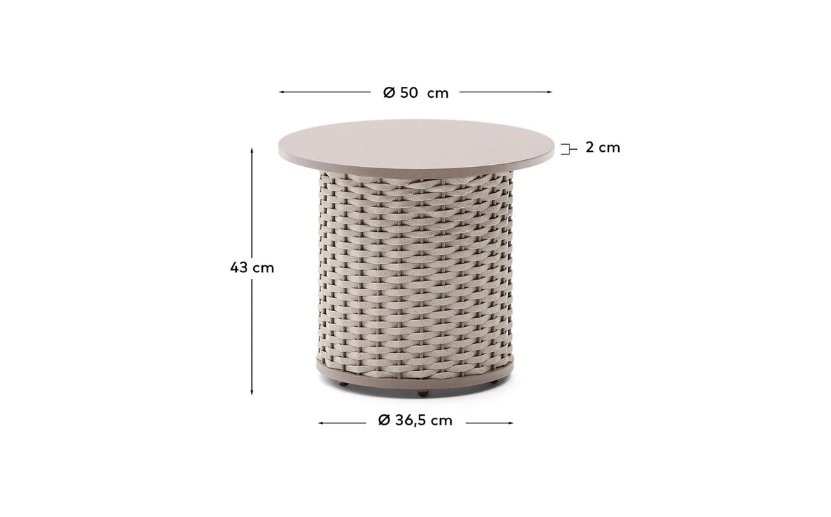 Outdoor-Beistelltisch Sedalis aus Aluminium und taupefarbenem Seil Ø50 cm von Kave Home – Produktbild 4