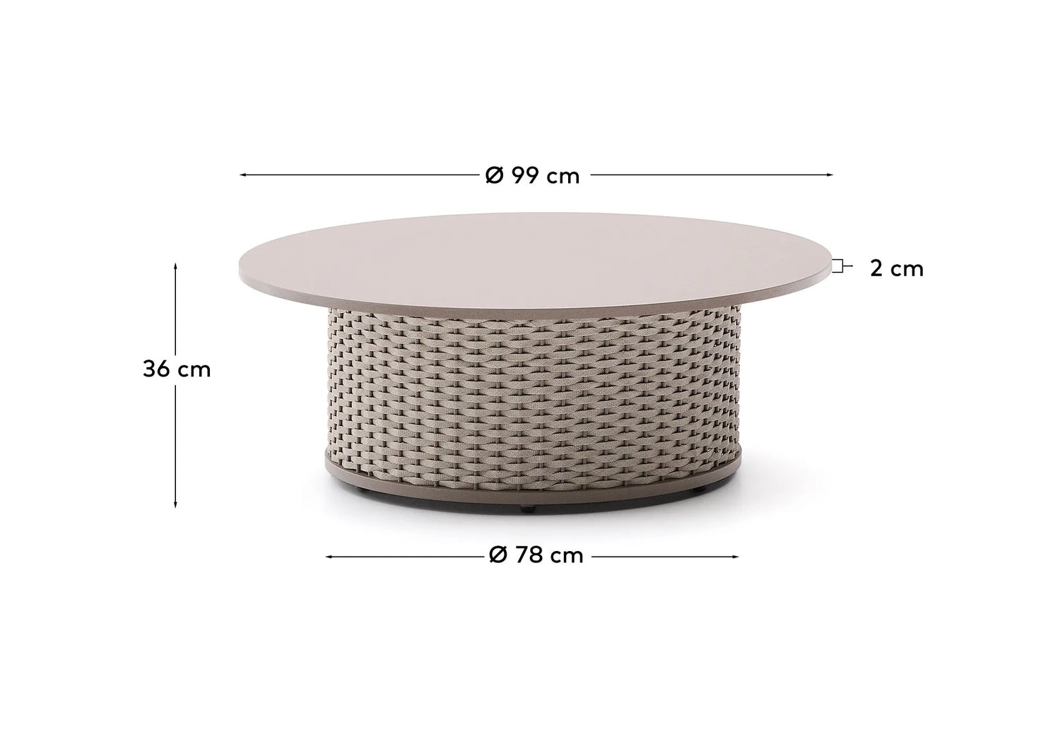 Outdoor-Couchtisch Sedalis aus Aluminium und taupefarbenem Seil Ø99 cm von Kave Home – Produktbild 3
