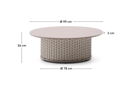 Outdoor-Couchtisch Sedalis aus Aluminium und taupefarbenem Seil Ø99 cm von Kave Home – Produktbild 3