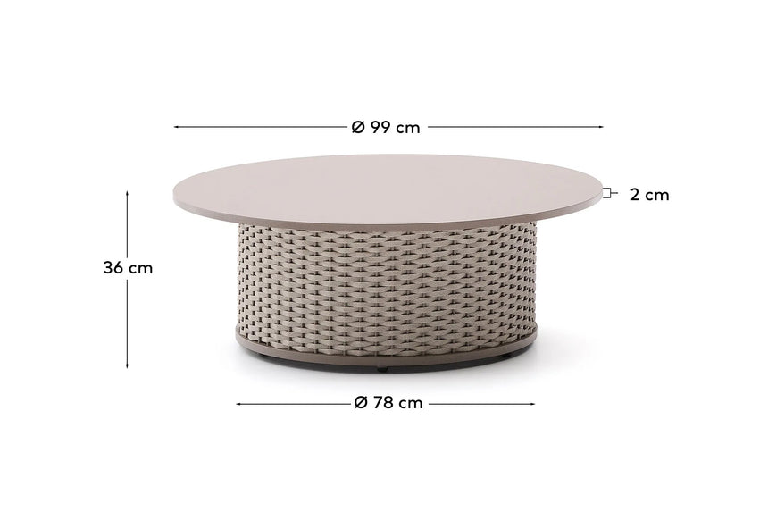 Outdoor-Couchtisch Sedalis aus Aluminium und taupefarbenem Seil Ø99 cm von Kave Home – Produktbild 3